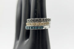 49ctw Black, Blue & Champagne Diamond Silver Band Rings Ã¢â‚¬â€œ Set of 3 (Size 5)