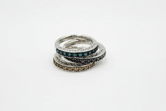 49ctw Black, Blue & Champagne Diamond Silver Band Rings Ã¢â‚¬â€œ Set of 3 (Size 5)