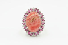 Rarities Sterling Silver Rhodochrosite & Rhodolite Cocktail Ring Size 6