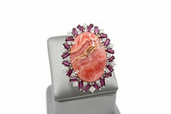 Rarities Sterling Silver Rhodochrosite & Rhodolite Cocktail Ring Size 6