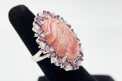 Rarities Sterling Silver Rhodochrosite & Rhodolite Cocktail Ring Size 6