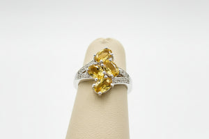 Colleen Lopez Sterling Silver Citrine & White Zircon Bypass Ring, Size 6