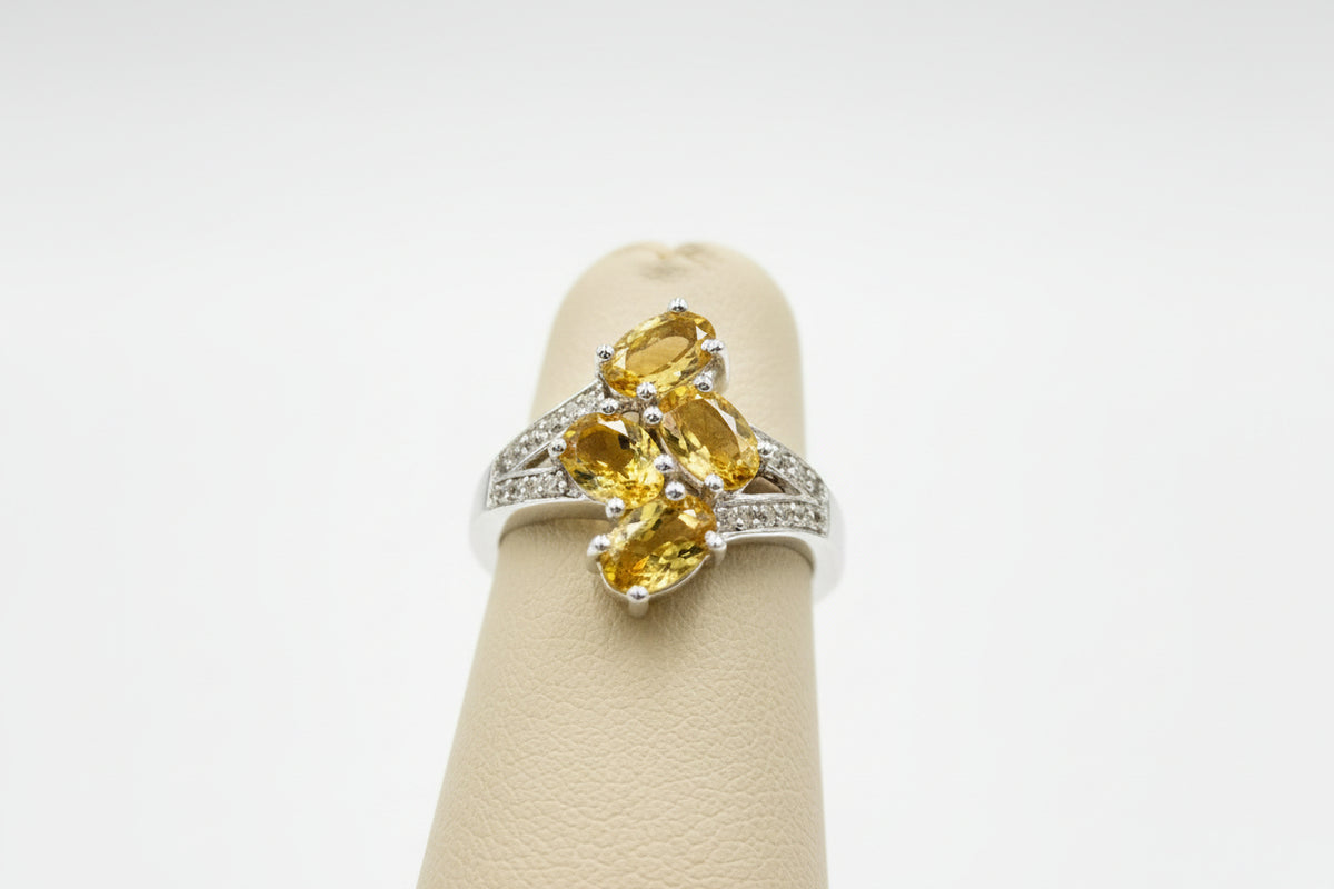 Colleen Lopez Sterling Silver Citrine & White Zircon Bypass Ring, Size 6