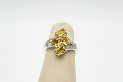 Colleen Lopez Sterling Silver Citrine & White Zircon Bypass Ring, Size 6