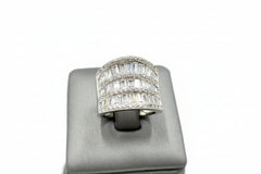 Absolute Sterling Silver Cz Baguette & Round Multi-Row Saddle Ring, Size 5