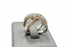 HSN Sterling Silver Champagne & White Diamond "X" Ring. Size 6