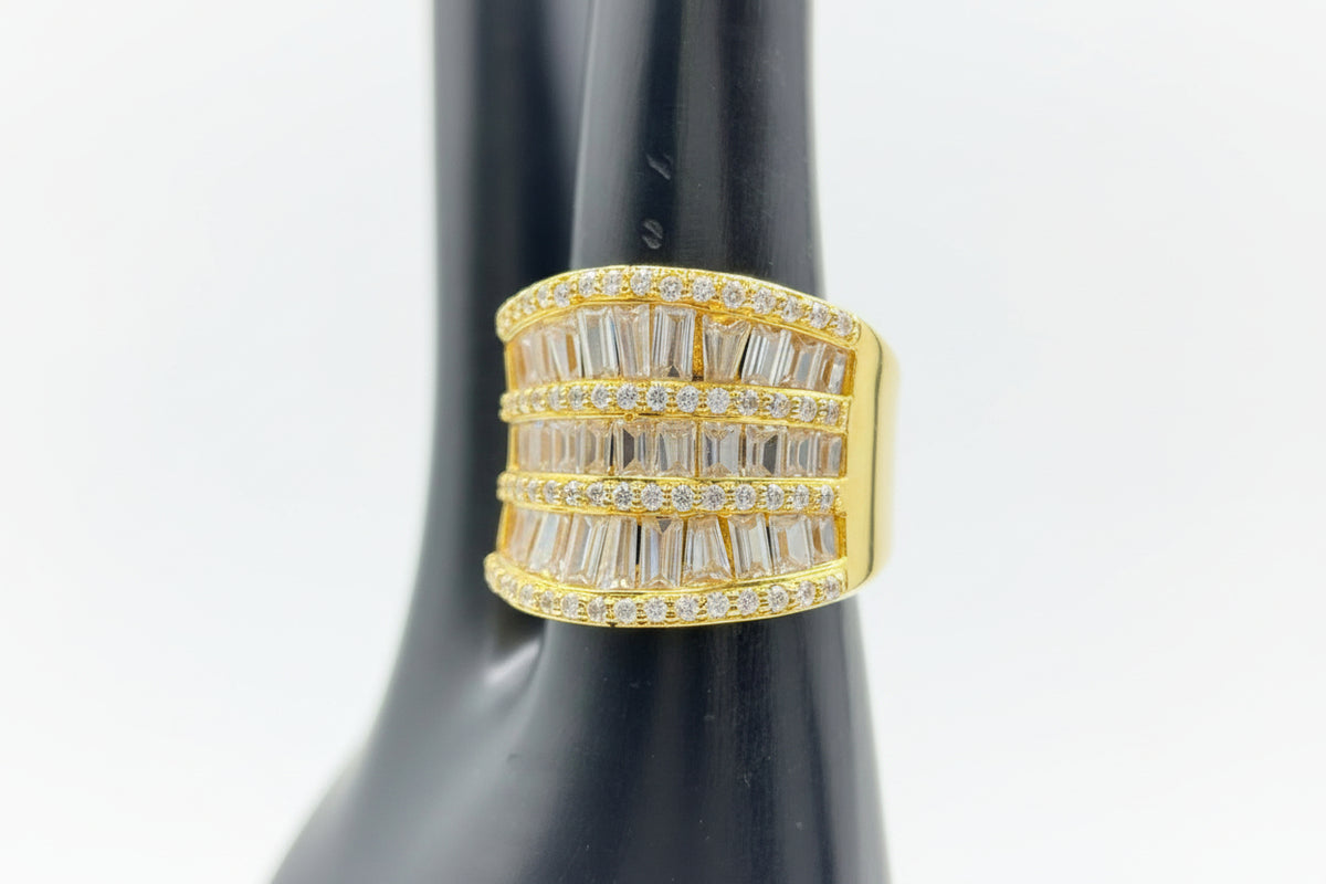 Absolute Sterling Silver Goldclad Cz Baguette & Round Multi-Row Saddle Ring, Size 5