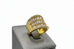 Absolute Sterling Silver Goldclad Cz Baguette & Round Multi-Row Saddle Ring, Size 6