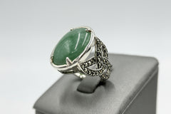 Solvar Sterling Silver Green Aventurine with Marcasite Ring, Size 6