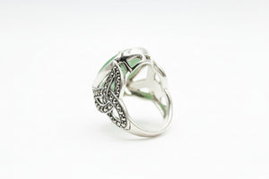 Solvar Sterling Silver Green Aventurine with Marcasite Ring, Size 6