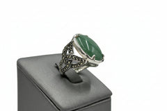 Solvar Sterling Silver Green Aventurine with Marcasite Ring, Size 6