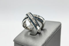 HSN Sterling Silver Blue & White Diamond "X" Ring. Size 6