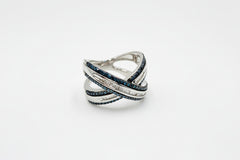 HSN Sterling Silver Blue & White Diamond "X" Ring. Size 6