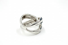 HSN Sterling Silver Blue & White Diamond "X" Ring. Size 6