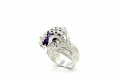 Ottoman Silver Bold Amethyst Wrapped Filigree Ring, Size 10