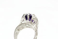 Ottoman Silver Bold Amethyst Wrapped Filigree Ring, Size 10