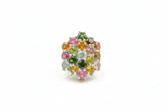 Colleen Lopez Sterling Silver Multicolor Tourmaline Cluster Ring, Size 6