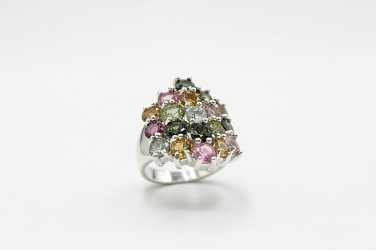 Colleen Lopez Sterling Silver Multicolor Tourmaline Cluster Ring, Size 6