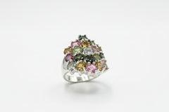 Colleen Lopez Sterling Silver Multicolor Tourmaline Cluster Ring, Size 6