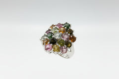 Colleen Lopez Sterling Silver Multicolor Tourmaline Cluster Ring, Size 6