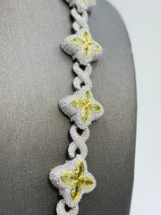 Duhaas Sterling Silver 925 Clover Infinity Chain Necklace 22” | 18mm Wide | DEF VVS Moissanite Pavé ~54 CTW | Citrine CZ Marquise Accents | 92.1g Solid Silver Statement Necklace