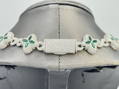 Duhaas Sterling Silver 925 Clover Infinity Chain Necklace 22” | 18mm Wide | DEF VVS Moissanite Pavé ~54 CTW | Emerald Green CZ Marquise Accents | 89.4g Solid Silver Statement Necklace