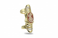 AMEDEO 20mm Cameo Crystal Goldtone Knuckle Ring, Size 7