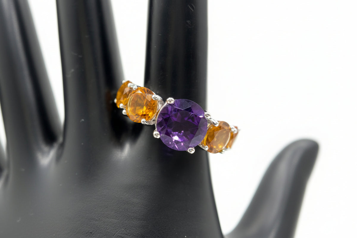 Colleen Lopez Sterling Silver African Amethyst & Citrine Ring, Size 7