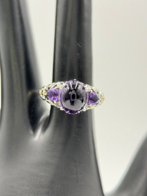 Artisan Crafted Sterling Silver Three Amethyst Stone Ring 2.45cttw, Size 5