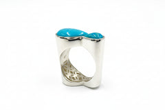 Jay King Sterling Silver 2Stone Turquoise Hill Turquoise Ring. Size 6