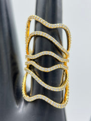Italian Sterling Silver Goldclad Wide Free-Form Crystal Ring Size 6