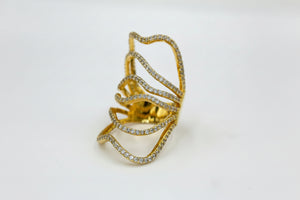Italian Sterling Silver Goldclad Wide Free-Form Crystal Ring Size 6