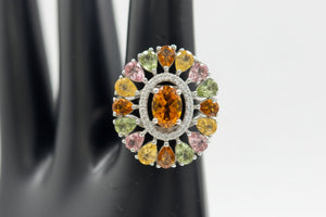 Colleen Lopez Sterling Silver Citrine and Multi Tourmaline Ring, Size 7