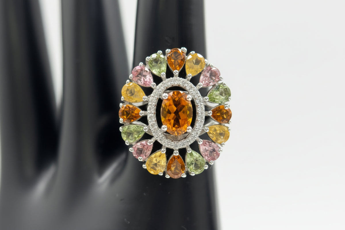 Colleen Lopez Sterling Silver Citrine and Multi Tourmaline Ring, Size 7