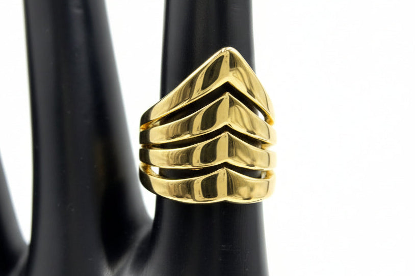 Gold tone Bronze Polished Chevron Design 4-Row Tapered Band Ring by Bronzo Italia, Size 5