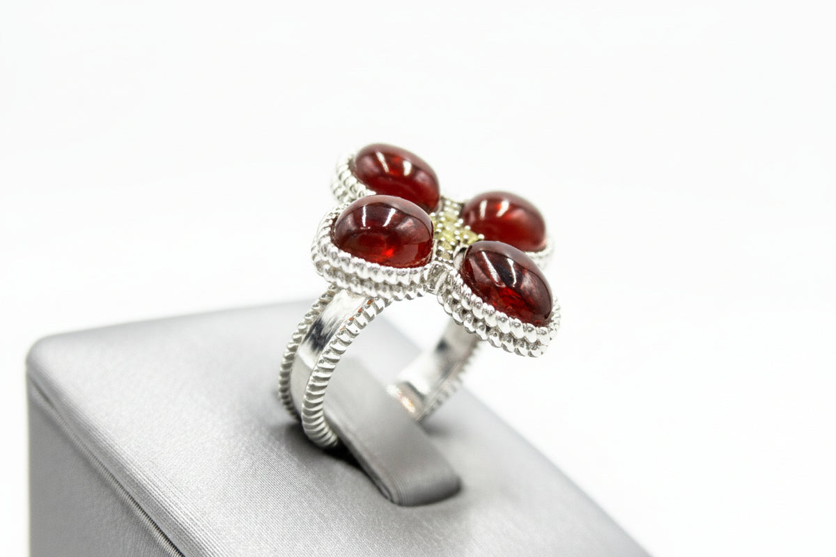 Generation Gems Sterling Silver Flower Cabochon Gemstone Ring, Size 5