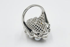 Sterling Silver Lapis & Cultured Pearl Gemstone Ring, Size 6