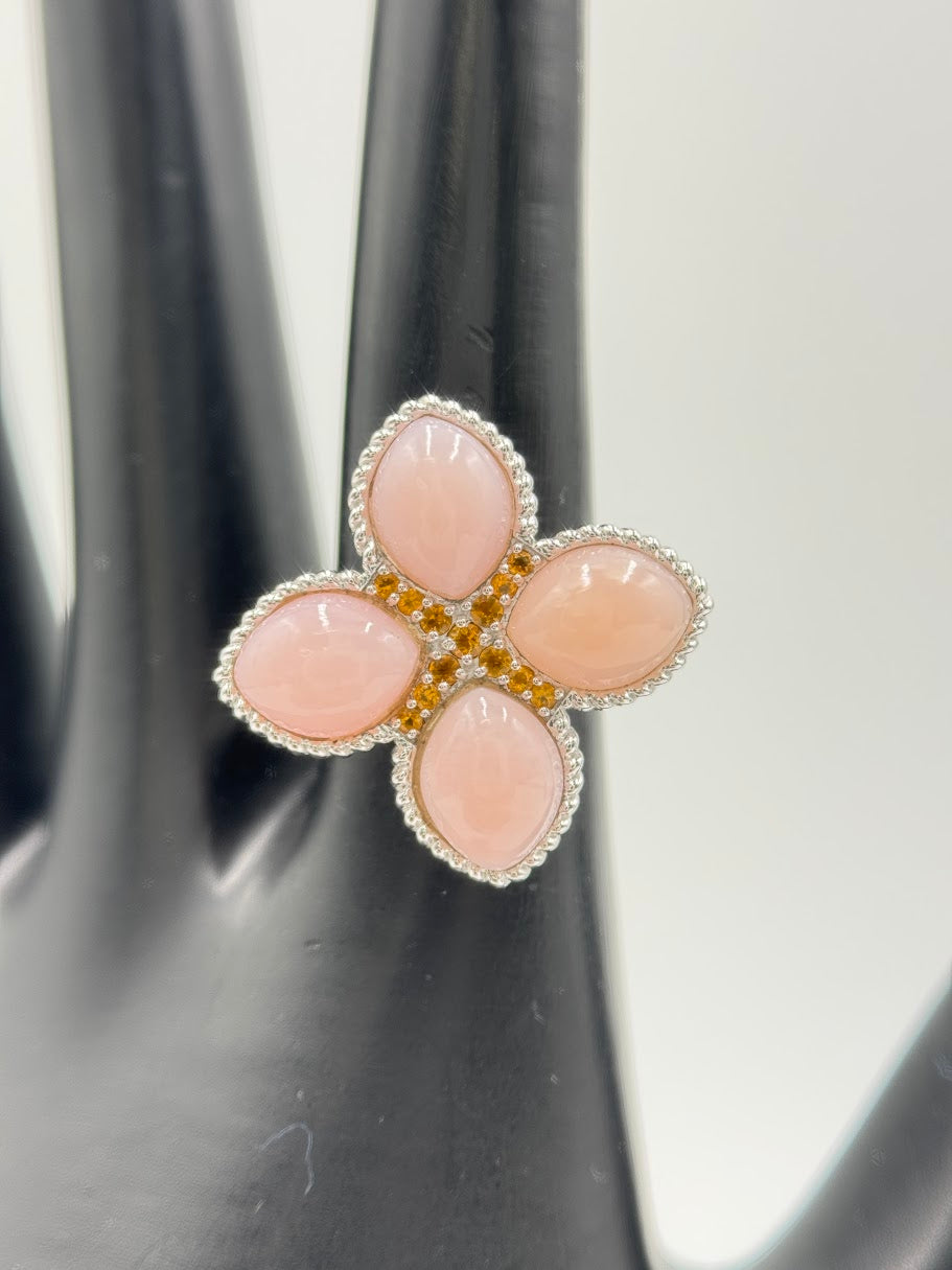 Generation Gems Sterling Silver Flower Cabochon Gemstone Ring, Size 7