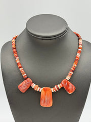 Jay King Sterling Silver Red Spiny Oyster Station Necklace, 18"