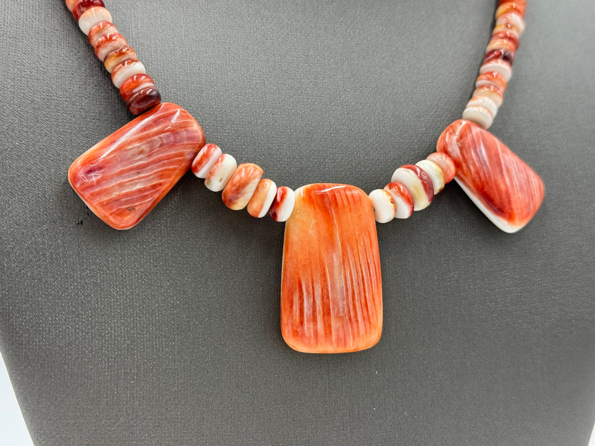 Jay King Sterling Silver Red Spiny Oyster Station Necklace, 18"