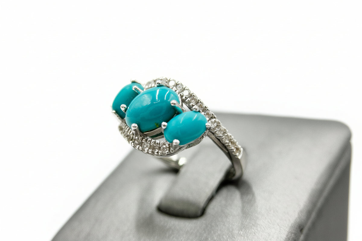 Colleen Lopez Sterling Silver Turquoise and White Zircon Ring, Size 5