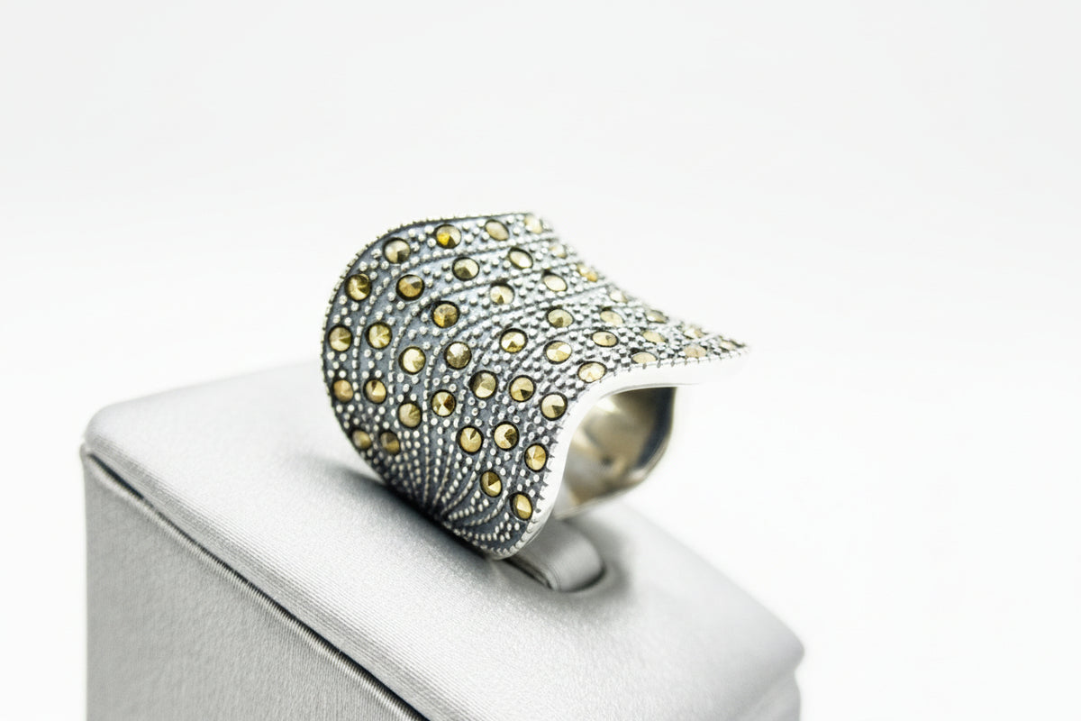 Colleen Lopez Sterling Silver Marcasite Wave Ring, Size 6