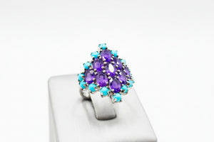 Colleen Lopez Sterling Silver Turquoise & Amethyst Cluster Ring, Size 5