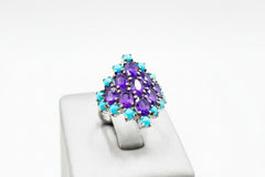 Colleen Lopez Sterling Silver Turquoise & Amethyst Cluster Ring, Size 5