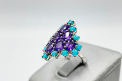 Colleen Lopez Sterling Silver Turquoise & Amethyst Cluster Ring, Size 5