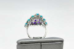Colleen Lopez Sterling Silver Turquoise & Amethyst Cluster Ring, Size 5