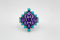 Colleen Lopez Sterling Silver Turquoise & Amethyst Cluster Ring, Size 5