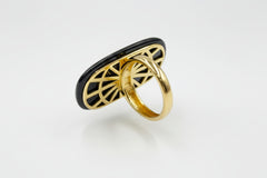 Rarities Sterling Silver Goldclad Faceted Onyx, Turquoise & White Zircon Oval Ring, Size 6