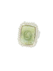 Jade of Yesteryear Sterling Silver Flower Carved Dark Green Jade Ring, Size 10