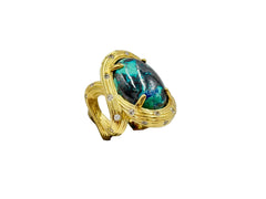 Colleen Lopez Sterling Silver Goldclad Oval Chrysocolla Twist Ring, Size 10